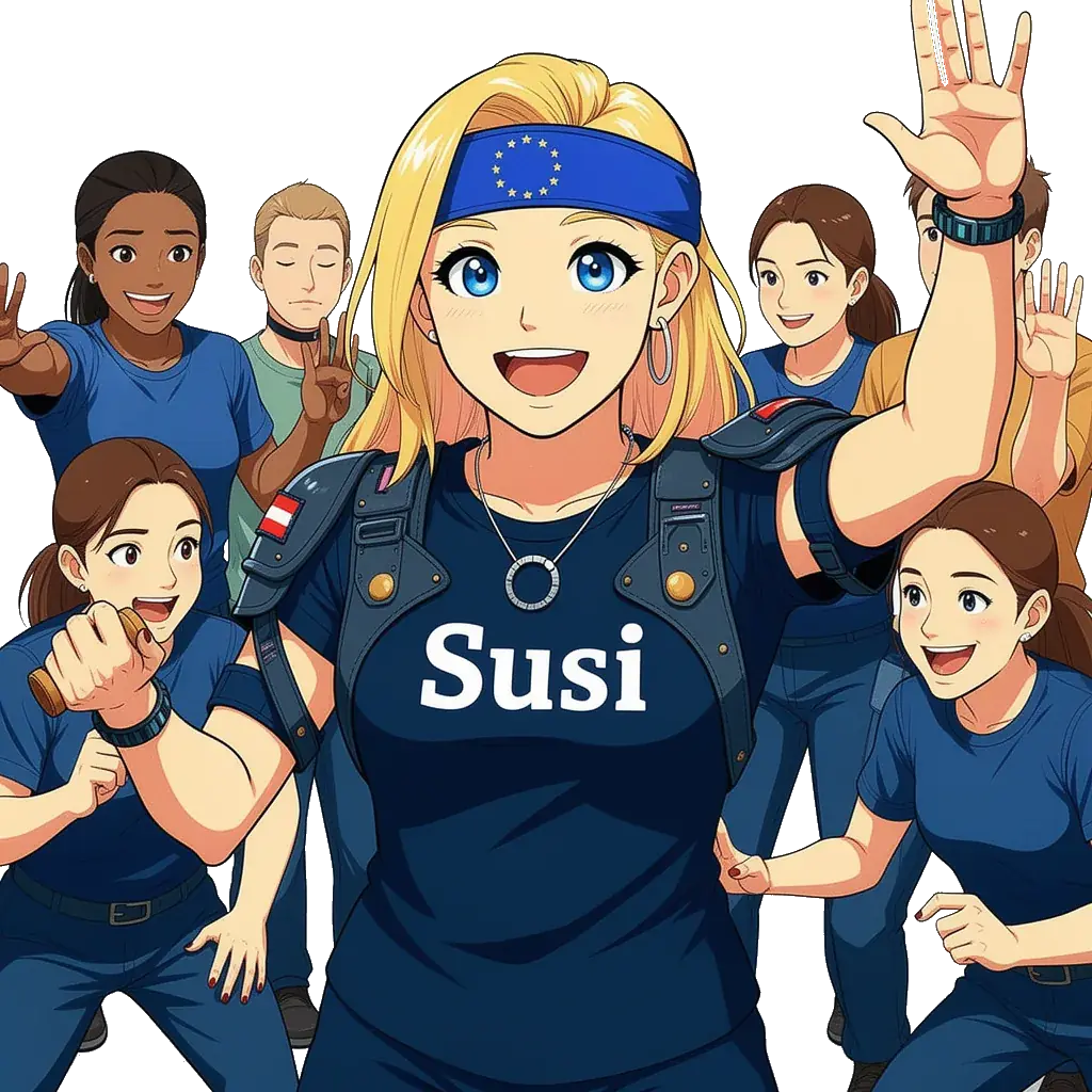 Susi und ihr Team winken zur Begrüßung