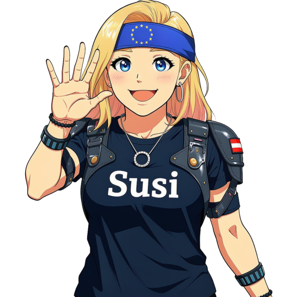 Susi, die europäische KI-Assistentin von SEO'n'AI, winkt